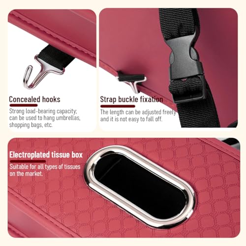 Car Seat Back Organizer, 4-in-1 Backseat Headrest Storage Box with 2 Cup Holder Hooks Tissue Box, Multifunctional Seat Back Storage Organizer for Hold Phones Drinks Bags, Universal Fit (Red) - color: Red