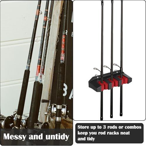 Seenelling 2 Pcs Magnetic Fishing Rod Holder for Car Fishing Pole Rack Vertical Rod Storage Holders for Truck Bed Boat Wall Garage Door - color: Red, size: 3 Rods