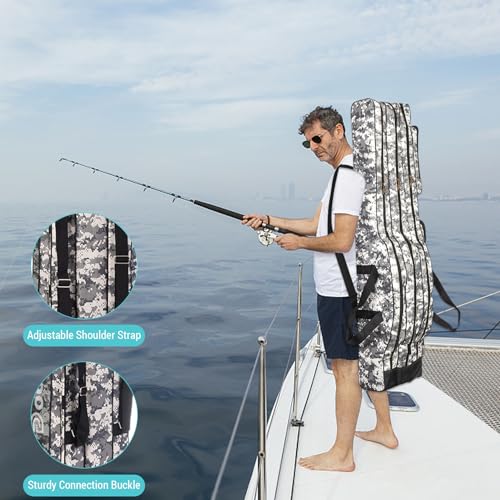 Fishing Bag Portable Folding Fishing Tackle Storage Bags Oxford Fishing Rod Case Fishing Pole Bag Carry Organizer Outdoor Waterproof for Fishing Camping Hiking Traveling - color: City camouflage, size: 150cm