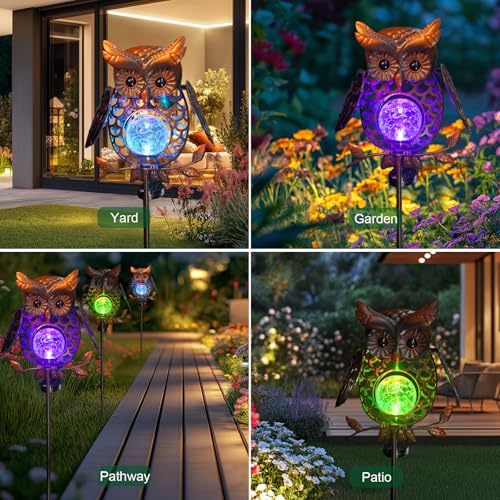 HONGLAND Solar Lights Outdoor Decor Waterproof, Solar Owl Garden Decorative Stake, Whimsical Gardening Gifts for Women Mom, Owl Outdoor Lights for Yard Patio Lawn Decor - color: Bronze Owl