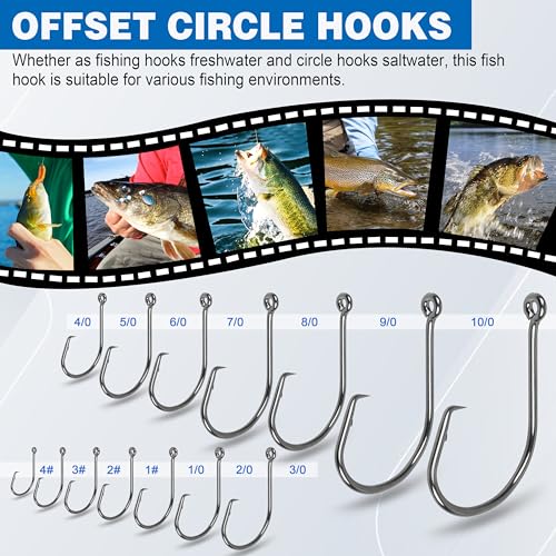 Circle Hooks Saltwater,100pcs Catfish Hooks Offset Circle Octopus Fishing Hooks High Carbon Steel 2X Strong Barbed Fishhooks for Bass Trout Freshwater Saltwater - size: 100pcs-5/0