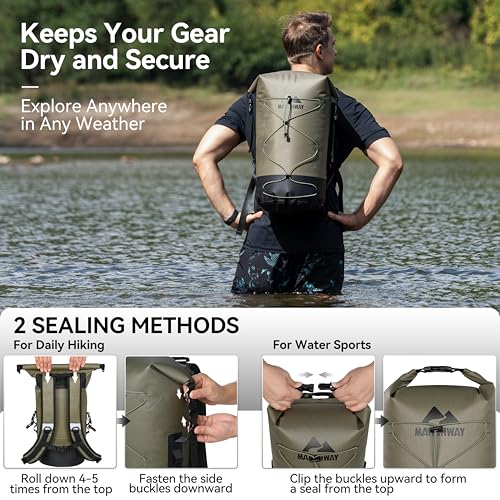 MARCHWAY Floating Roll Top Dry Bag, Flexible Lightweight TPU Waterproof Backpack 20L/30L/40L with Padded Straps for Boating, Kayaking, Swimming, Hiking, Beach (Green, 30L) - color: Green, size: 30L