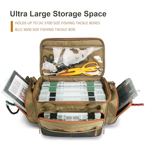 Fishing Tackle Box Bag - Fishing Bags for Saltwater or Freshwater (#Khaki) Fishing Tackle Bags - Padded Shoulder Strap - Tackle Bag for 3600 3700 Tackle Box - color: Khaki-Large (20"L*11.8"W*9.8"H)