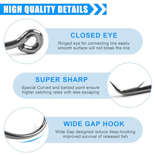 Circle Hooks Saltwater,50/150pcs Fishing Hooks Inline High Carbon Steel Fish Hook Straight Eye Barbed Point Octopus Hook for Catfish Bass Saltwater Freshwater Fishing - size: 2/0_150pcs