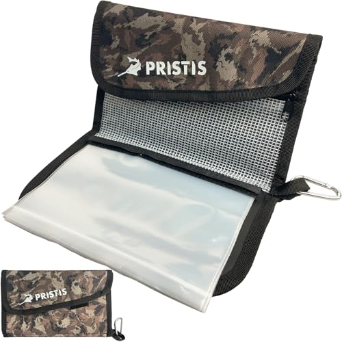 Pristis Fishing Soft Lure Storage Binder Bag, Plastic Bait Organizer Wallet Case with 6 Transparent Pocket Sleeves for Worm Rigs Lines, Durable Tackle Accessory for Saltwater Freshwater - color: Jungle Camo