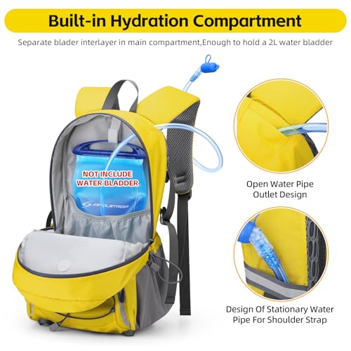 RealCool 30L Lightweight Hiking Backpack, Waterproof Daypack for Camping | 210D tear-resistant nylon, breathable shoulder and back panel, Multi-Compartment,hydration system,reflective strip,bungee net - color: Yellow, size: 30L