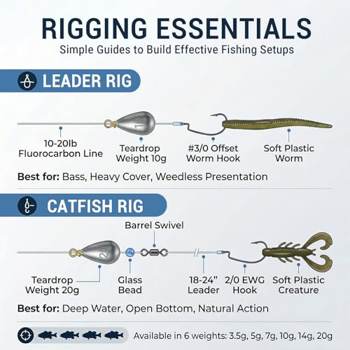 Casting Sinker Weights Assortment, 30PCS Teardrop Fishing Sinkers with Brass Swivel Loops, 1/8 oz to 3/4 oz, Drop Shot Weights for Bass Catfish, Freshwater Saltwater