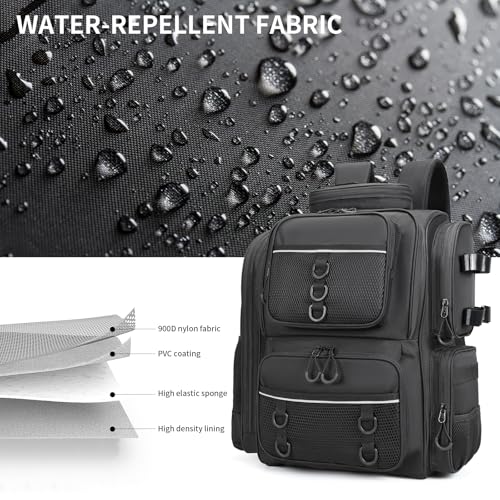 WANOON Waterproof Fishing Backpack with 2 Rod Holders, Fits Tackle Boxes | 42L Large Capacity Black Fishing Bag, Multiple Pockets for Organized Storage, Ideal for Outdoor Fishing - color: Black, size: 42L-Without Tackle Boxes