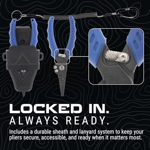 Reaction Tackle Fishing Pliers, Stainless Steel Saltwater Pliers with Braid Cutter, Hook Remover and Crimper, Teflon Coated with Sheath and Lanyard - size: 6" Straight