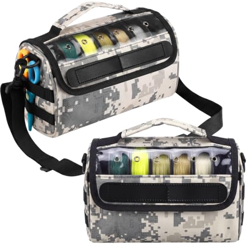 2 Pcs Fishing Line Management Bag Waterproof Nylon Fishing Line Storage Bag Transparent Window Removable Divider Leader Lines Spool Organization, Camouflage Khaki - color: Camouflage Khaki