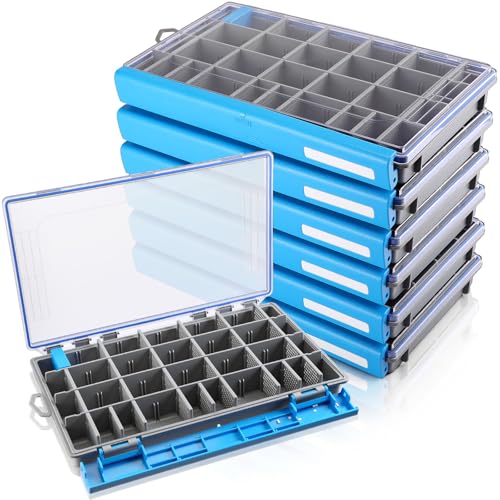 Junkin 6 Pack 3700 Fishing Tackle Boxes Waterproof, Large Blue Lure Organizer Trays with Custom Dividers, Airtight Tackle Storage Case for Saltwater Baits, Swimbaits & Boat Bag Accessories - color: Blue, size: 3700
