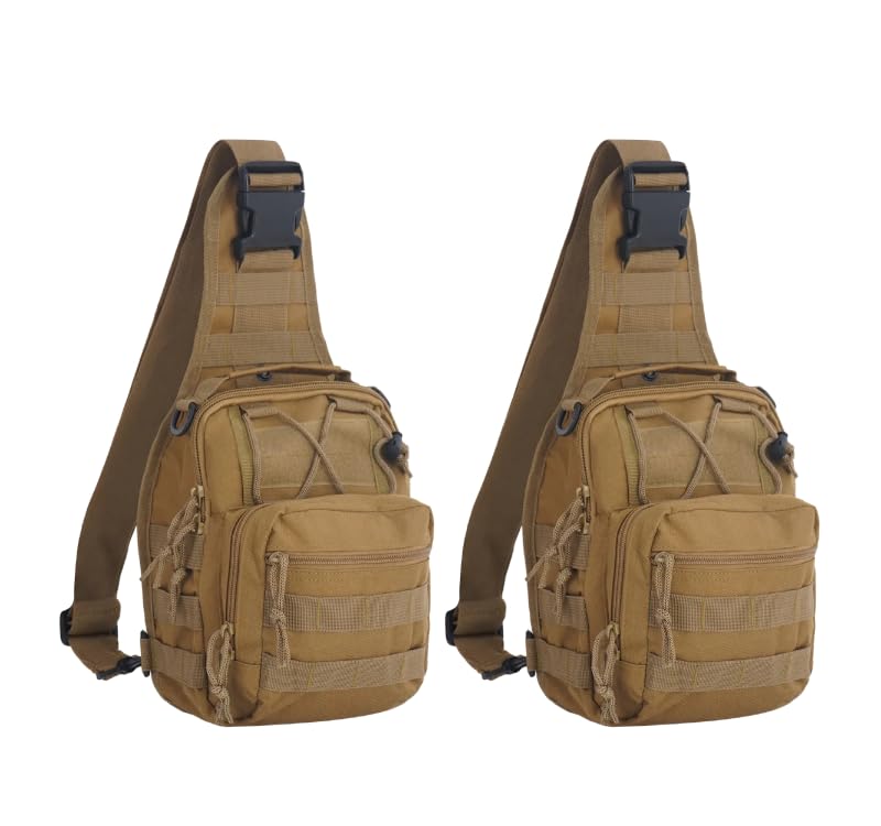 FAMI Outdoor Tactical Bag Backpack, Military Sport Bag Pack Sling Shoulder Backpack Tactical Satchel for Every Day Carry (Tan 2 Packs) - color: Tan 2 Packs