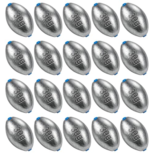 Alwonder Egg Sinkers Fishing Weights 3/16-10oz, Oval Lead Fishing Weights Sinkers Bass Fishing Casting Egg Sinker Saltwater Freshwater Tackle - size: 1oz - 20pcs