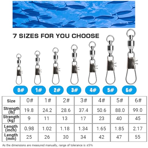 AMYSPORTS Fishing Swivels with Interlock Snap Ball Bearing Swivels Fishing Snap Swivels Saltwater Freshwater Fishing Tackle Leader Lure Jigs Line Fishing Connector - size: size2 (29lb) 50 pcs
