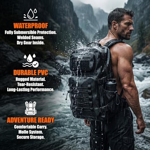 Miramrax Dry Bag Waterproof Backpack 30L Tactical Backpack for Kayaking Hiking Boating Paddle Boarding Fishing Travel Camping Beach Floating Dry Bag for Men Women (Black) - color: Black