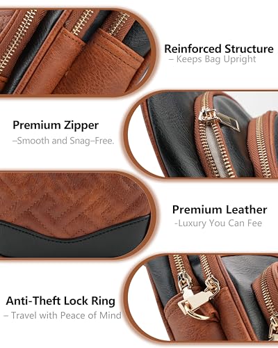 Anti Theft Crossbody Bags for Women RFID Leather Sling Purses,Crossbody Bags Travel Leather Fanny Pack for Women - color: Brown＆black
