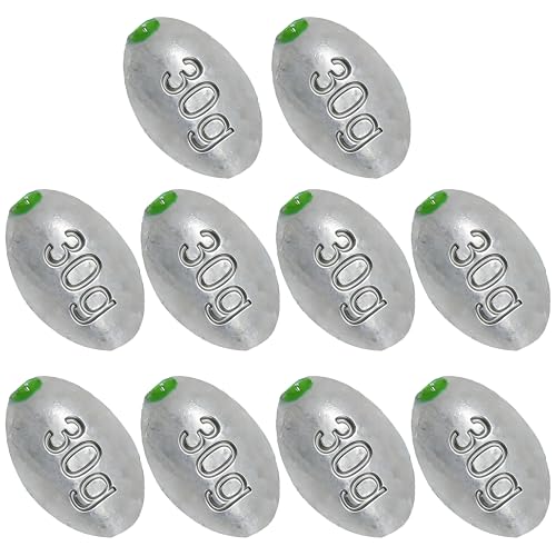 Egg Sinkers Bullet Fishing Weights Oval Shaped with Plastic Core Slip Sinkers for Catfish Fishing Casting Saltwater and Freshwater 1/5oz to 2oz - style: 1 Ounce-30g-10pcs