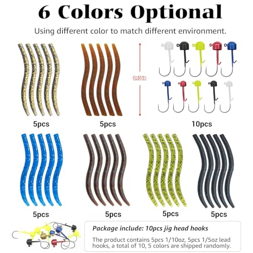 Ned Rig Kit for Bass Fishing – 25pcs/40pcs/60pcs/133pcs Finesse Soft Plastic Worms, Stick Baits, Swimbaits Lures with Shroom Ned Jig Heads, Complete Lure Set for Freshwater Fishing - color: 6 color-40pcs