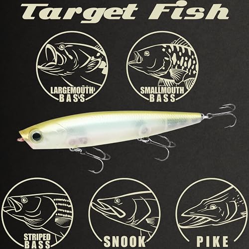 LUCKY CRAFT Gunfish 95 3 Hook Freshwater Fishing Lures and Bait for Bass Fish, Topwater Fish Line, Surface Bait with Treble Hooks, Fishing Gear for Tackle Box - color: 528 Golden Ghost Minnow
