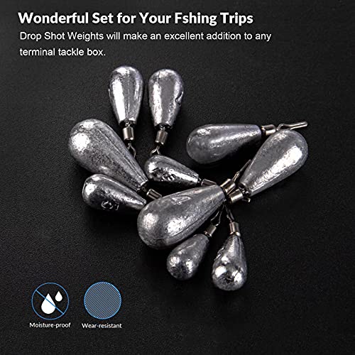 THKFISH Fishing Weights Sinkers Set, 28PCS Fishing Sinker Drop Shot Weights Kit,Drop Shot Rig Wacky Hooks for Saltwater Freshwater Bass Fishing - size: B-28pcs-Waterdrop Shape