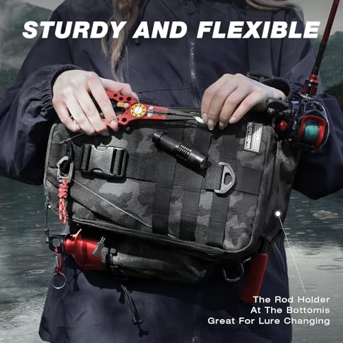 Ghosthorn Fishing Backpack Waterproof Tackle Bag Sling Bag Gift - color: Black Camouflage, size: Standard