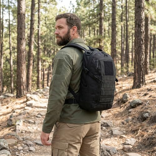 Small Tactical Hiking Backpack, 12L MOLLE Bookbag Daypack for Travel | MOLLE webbing expands carry options;compact,lightweight design fits hiking,school,camping,travel and daily use - color: Black
