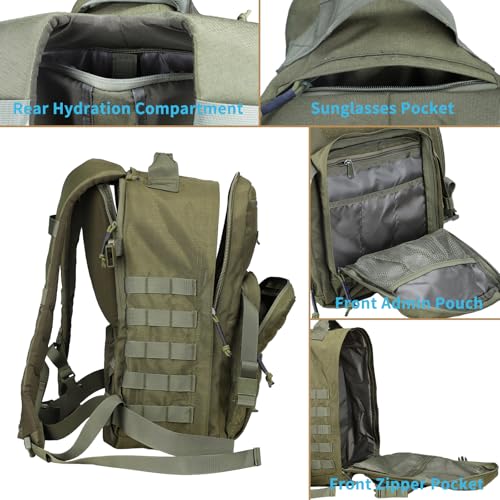 Military Tactical Backpack for Men, Molle Army Rucksack Pack, Bug Out Bag, Laptop Compartment, 30L (Green)