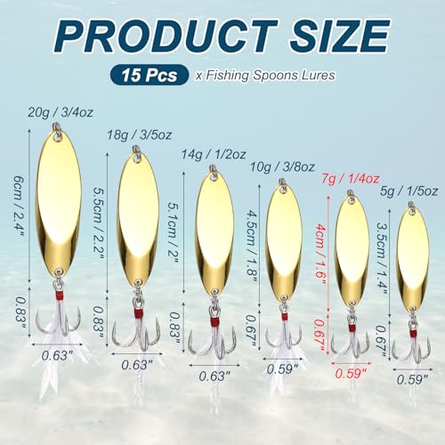 Fishing Spoons Lures, Metal Saltwater Treble Trout Lures Jigging Spoon with Treble Hooks Spinner Baits for Freshwater - color: Gold, size: 7g / 1/4oz