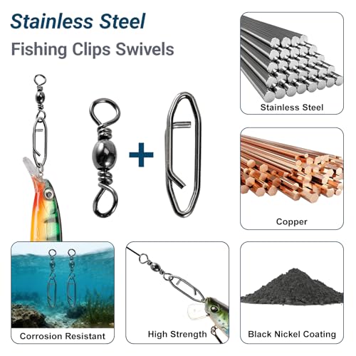 Atibin Saltwater Freshwater Snap Swivels Stainless Heavy Steel Fishing Clips Swivel Barrel Clip Fishing Snaps Rolling Speed Change Black Nickel - size: Size 3/0+L (101lb) 25 pcs