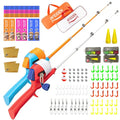Kids Fishing Pole, Telescopic Fishing Rod, Toddler Collapsible Fishing Rod and Reel Combo with Tackle Box, Fishing Line, Bobber, and Soft Lures for Boy, Girl, Youth, Beginner, Over 4 Years Old - color: red+orange