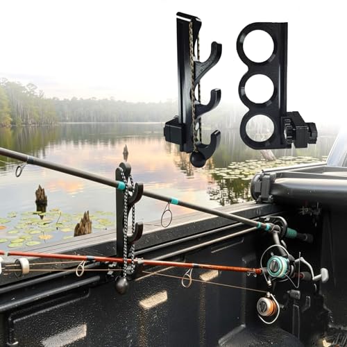 Fishing Rod Holder for Toyota Tacoma Bed Rail, Fits for Tacoma, Tundra, Ford Maverick & Most Truck Beds, 3-Rod Adjustable Truck Bed Rod Rack, Clamp-On Tool-Free Installation