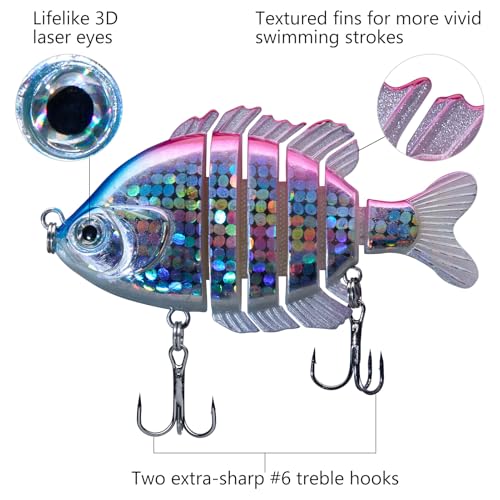 BASSDASH SwimPanfish Multi Jointed Panfish Bluegill Swimbaits Hard Topwater Bass Lures Fishing Lure Crank Saltwater 3.5in/0.85oz - color: Pink/Silver