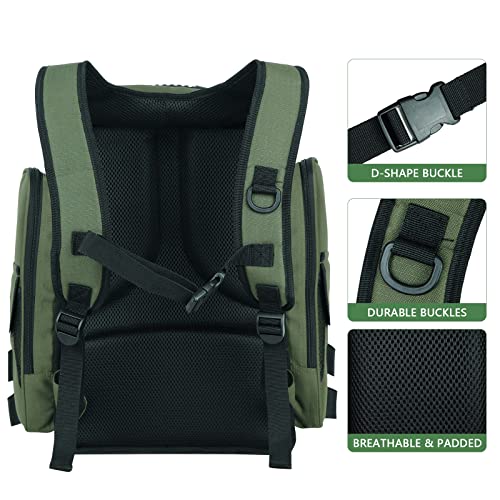 AUMTISC Fishing Tackle Bag Backpack for Men with 4 Tackle Boxes, 2 Rod Holder, Rain Cover, Large Fishing Equipment Gear Bags for Camping, Hiking