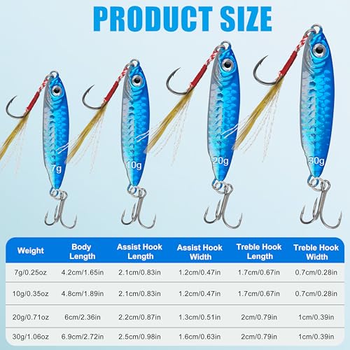 Saltwater Fishing Jigs Metal Jigging Spoon Long Casting Fishing Spoons Lures Jigging Fishing Lures Sinking Metal Spoon Vertical Slow Pitch Jigs with Assist Hook for Bass Salmon Trout - size: 5 pcs - 3/8 oz