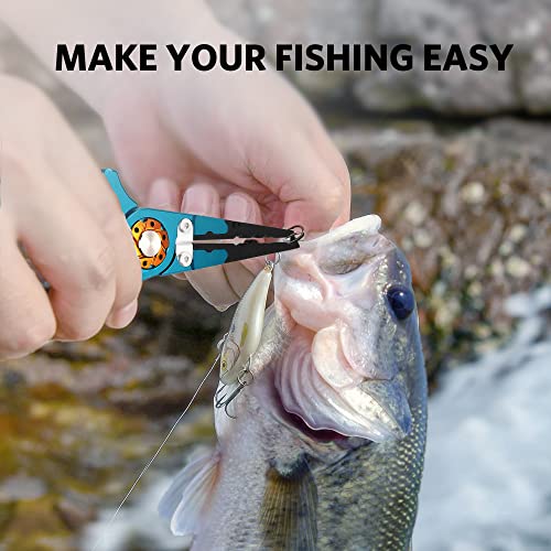 Saltwater Fishing Pliers, Split Ring Pliers for Fishing with Safety Lock, Fish Pliers with Sheath and Lanyard, Fishing Gifts for Men - color: A-blue