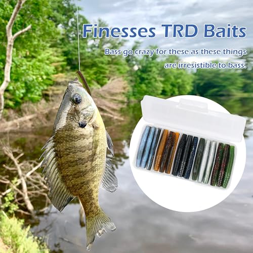 Soft Plastic Worm Fishing Lures Kit, Finesse TRD Stick Worms and Ned Rig Baits with Jig Heads for Bass Fishing, Freshwater Bass Soft Baits - color: Mix Color A - 30pcs Worms, size: 2.75"