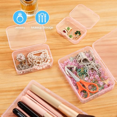 Goodma 8 Pieces Rectangular Storage Box, Pink, 5.3 x 3.1 x 1.2 inch | Empty Mini Plastic Organizer, Hinged Lids with Buckle, For Small Items, Craft Projects - color: Pink, size: 135 x 80 x 30 mm