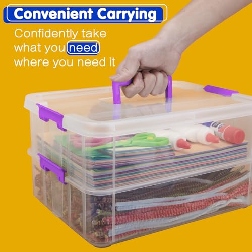 TERGOO 2 Layer Plastic Storage Containers with Lids, Multipurpose Clear Stack & Carry Box, Portable Craft Organizers and Storage Bin for Organizing Art & Craft, Sewing, Makeup, Nail Supplies (Purple) - color: Purple