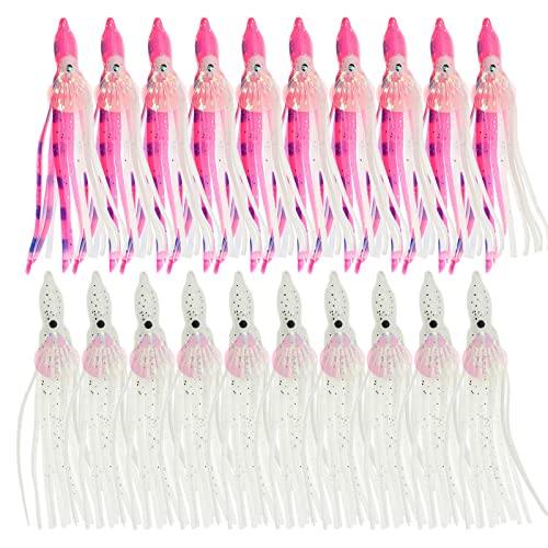 Squid Fishing Lures Large Simulation Luminous Artificial Lures Baits with 3D Holographic Eyes & Treble Hook, Built in Lead Blocks, Lifelike Plastic Fishing Soft Lures for Saltwater Fishing - style: Squid-20pcs