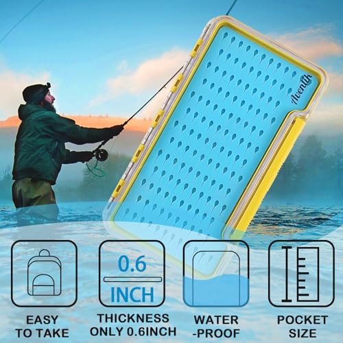 Aventik Silicone Fly Boxes Super Slim Waterproof Best Pocket Sizes Fly Fishing Storage 7.36"X4.02"X0.63"/5.39"X3.74" X0.63'' (2PC-G048LT blue silicone:7.36"X4.02"X0.63") - style: 2PC-G048LT blue silicone:7.36"X4.02"X0.63"
