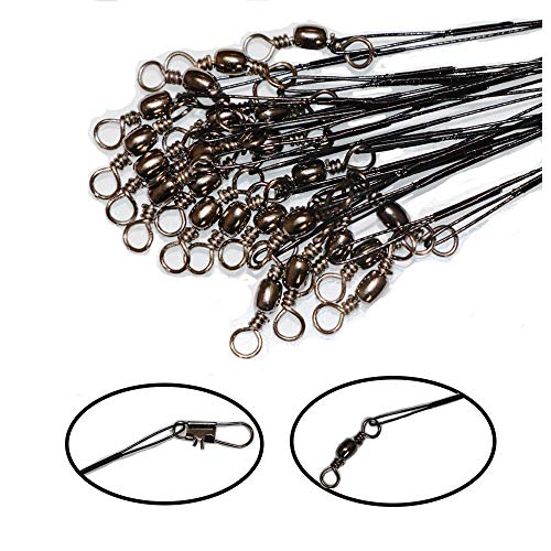 50pcs Fishing Wire Leaders Heavy Duty Nylon-Coated Fishing Line Wire Leaders with Swivels and Snaps 6inch Black/Green/Silver - color: 50pcs black, size: 4 inch