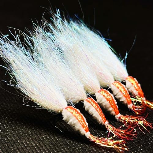 8Pc Bionics Crystal Flash Silk Shrimp Artificial Lures Fly Fishing Flies Saltwater Freshwater Bait Fishing for Bass Trout Salmon Hook Size #6 - color: Red