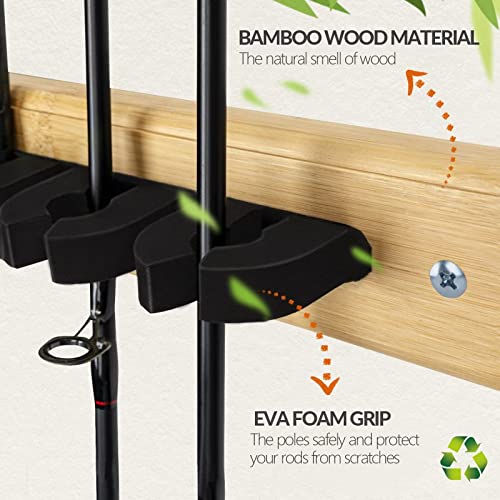THKFISH Fishing Rod Racks Fishing Rod Holders for Garage Wood Fishing Pole Wall Rack Store 7 Fishing Rod Combos,1 Pair - color: Vertical Rod Rack
