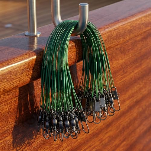 MOBOREST 60PCS Fishing Leaders, Hi-Low Rig Fish Line Stainless Steel Wire Leader with Swivel Snap Assortment Fishing Gear Connect for Lures Bait Rig Hooks