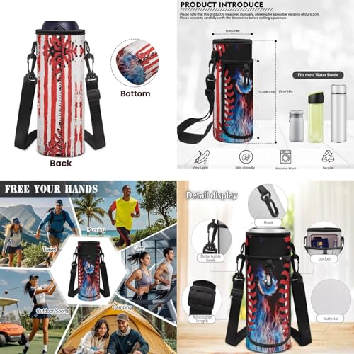 Baseball Backpack 4 Pieces American Flag School Backpack with Lunch Bag Handbag Pencil Case Water Bottle Sling Bag Elementary Middle Rucksack Travel Bookbag - color: Baseball