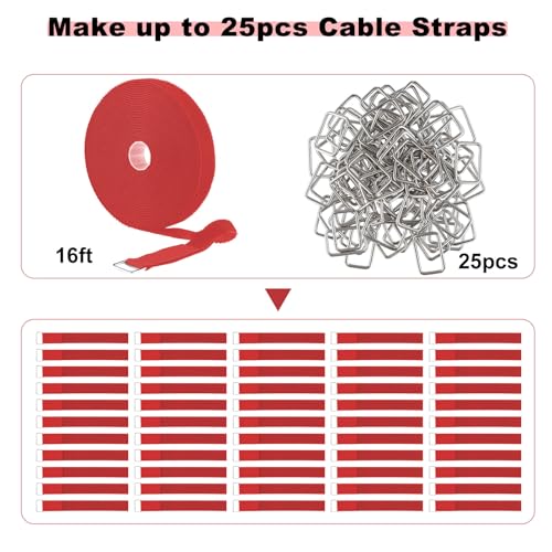 YMCRLUX 1"x16ft Hook and Loop Straps with 25 Metal Buckles, Adjustable Fastening Cable Straps, Cut-to-Length Cinch Strap, Reusable Nylon Securing Cord Ties for Organizer or Storage, 1 inch Wide,Red - size: 1in x 16ft Red