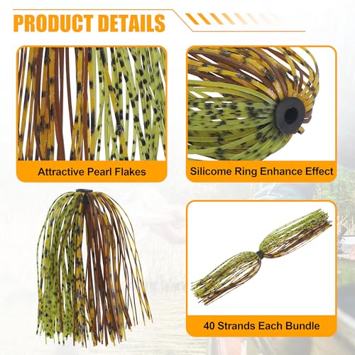 18 Bundles Silicone Jig Skirts 40 Strands Silicone Fishing Unbrella Replacement Skirts Quick Chang for Spinnerbait Bass Jig Lure Making Accessories - style: Yellow&green-18pcs
