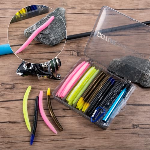 Goture Wacky Worm Fishing Lure Kit with Soft Plastics, Wacky Rig Tools, O-Rings, Worm & Drop Shot Hooks, Beads, Weights & Tackle Box - color: B-143pcs Wacky Worm Kit(5.3" Soft Worm)