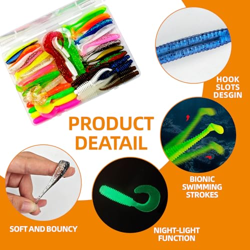 Fishing Soft Plastic Lures | Paddle Tail Swim Baits, Swim Baits for Bass Fishing, Paddle Tail, Crappie Lures - color: J-64PCS