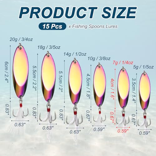 Fishing Spoons Lures, Metal Saltwater Treble Trout Lures Jigging Spoon with Treble Hooks Spinner Baits for Freshwater - color: Colorful, size: 7g / 1/4oz